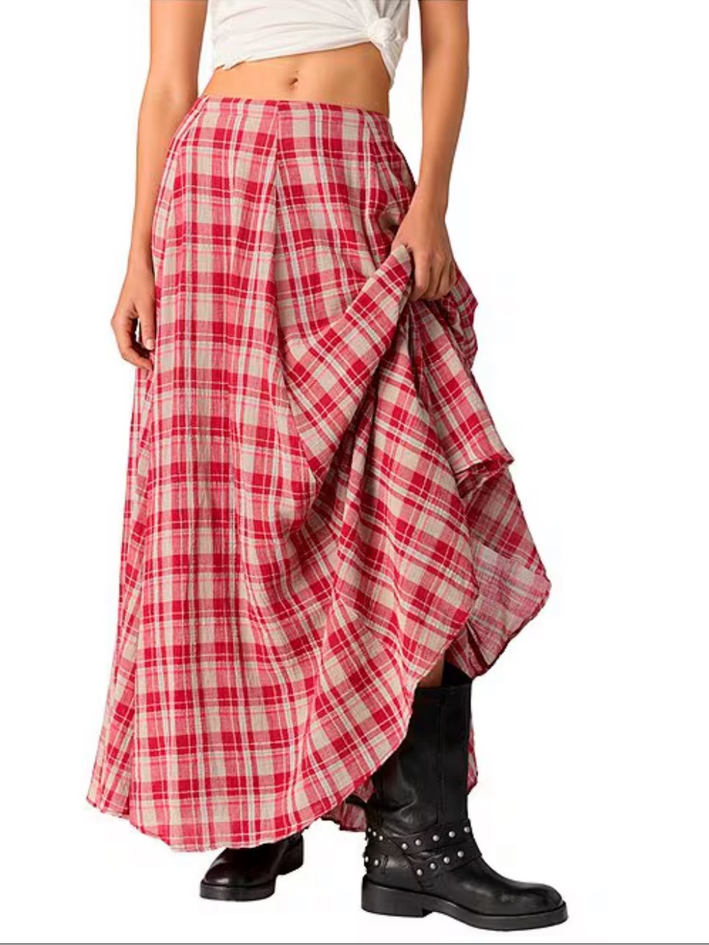 NWT🌷Free People Ives Plaid Printed Mid-Rise A-Line Maxi Skirt